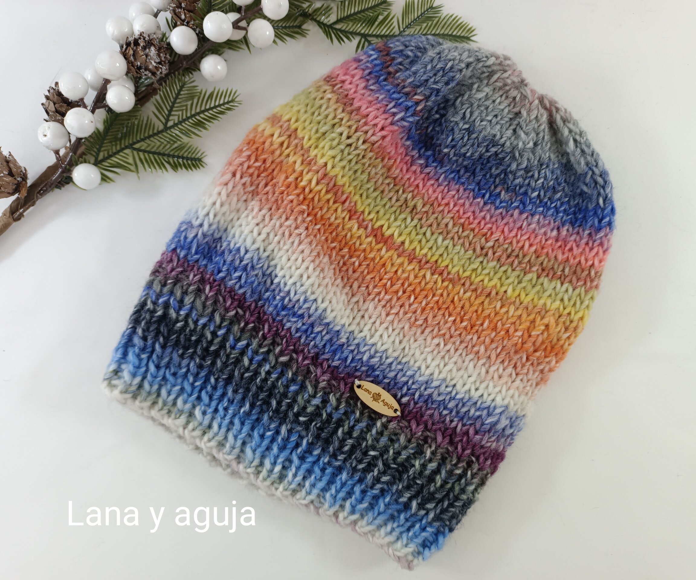 Gorro tejido a mano, unisex, gorros de lana invierno, gorro arcoíris. - 4