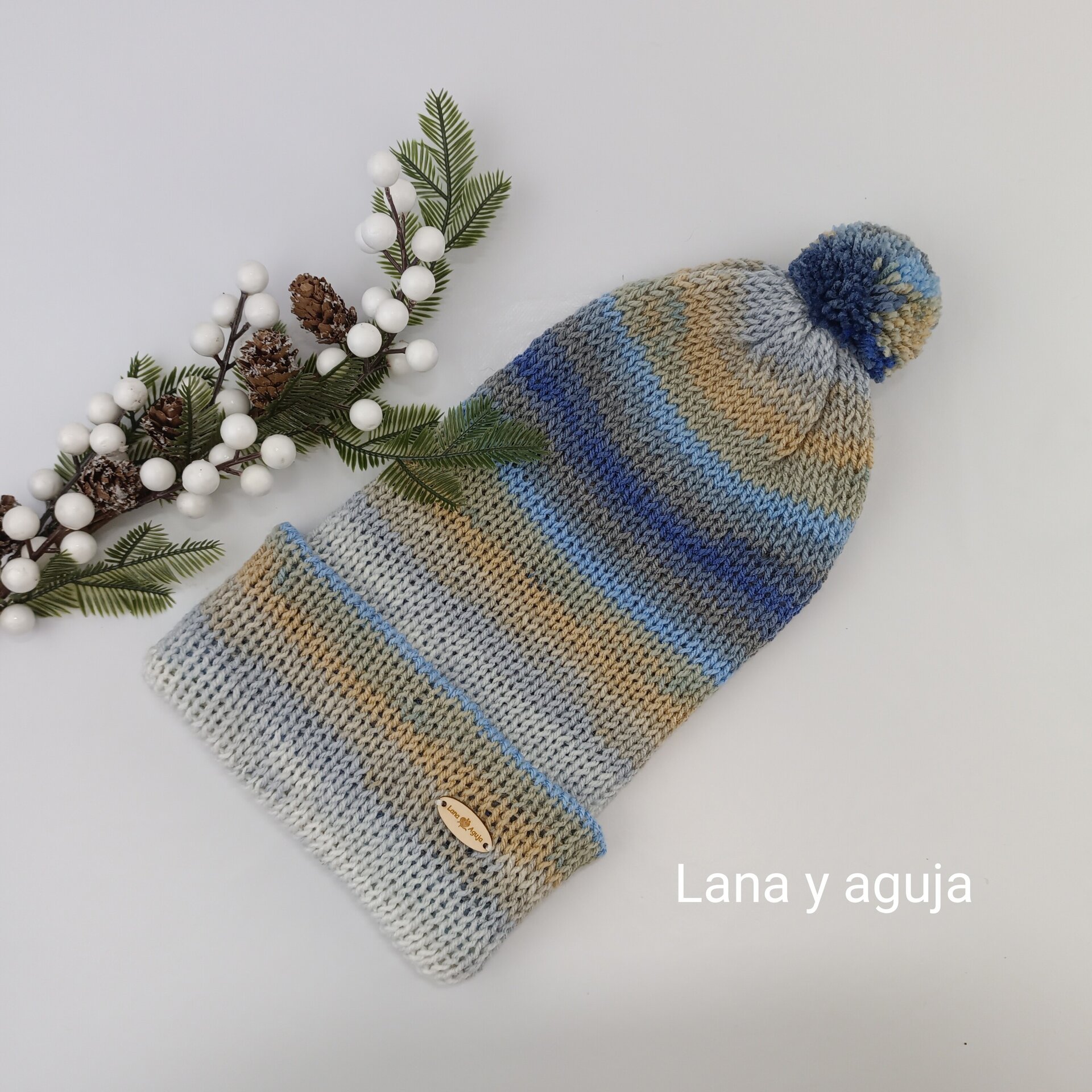 Gorro de lana largo, unisex, pompón, tejido doble. VARIOS COLORES - 13