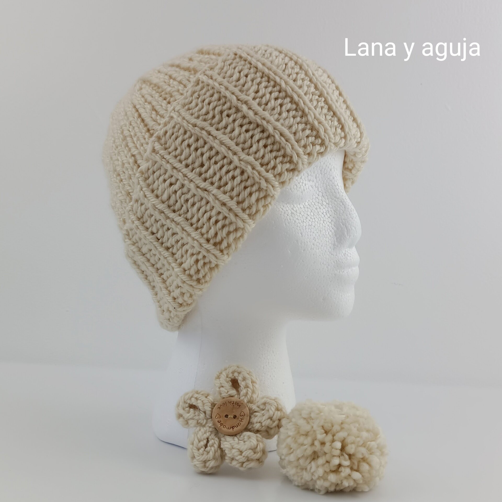 Gorro de lana para mujer, regalo único, sombrero con pompón. - 4