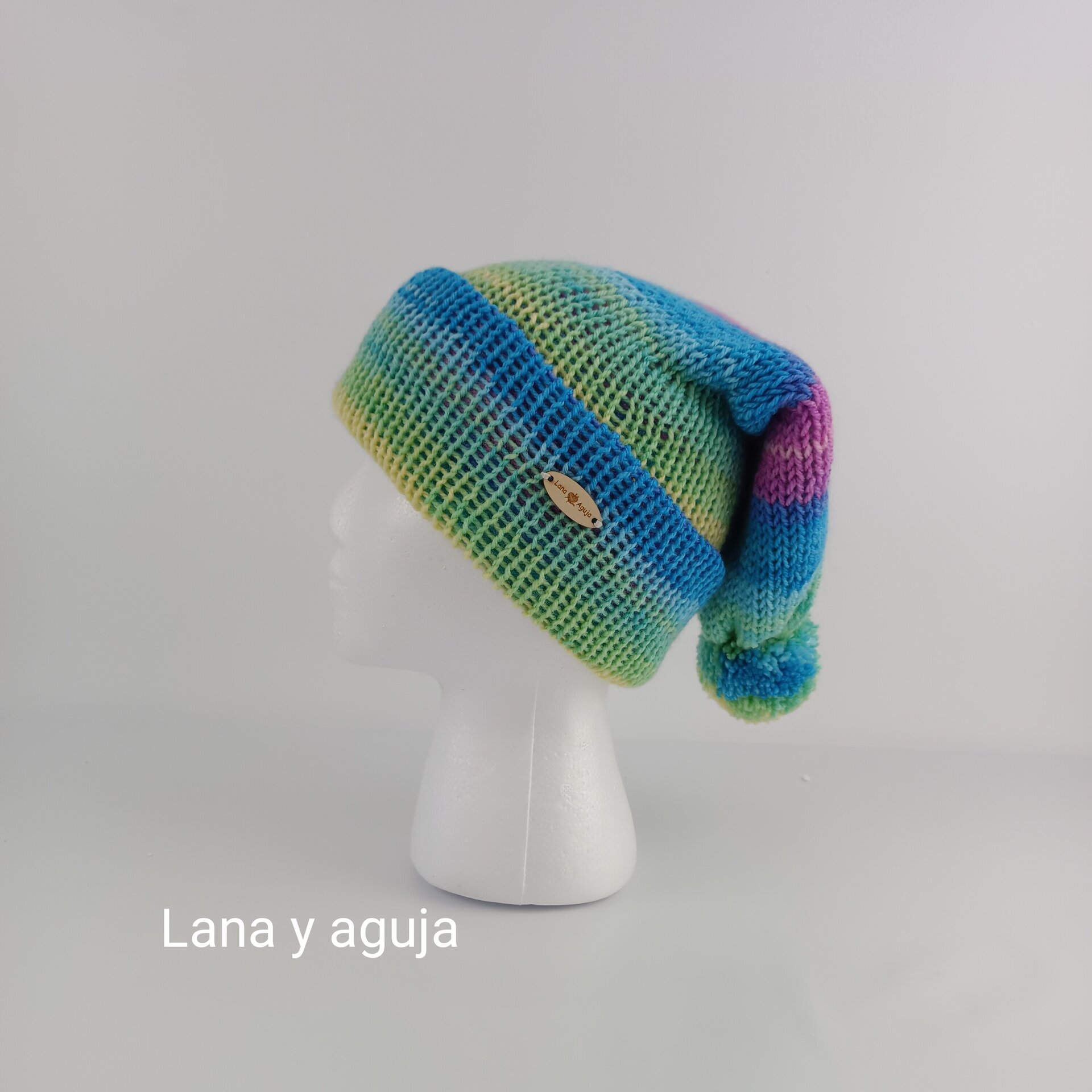 Gorro de lana largo, unisex, pompón, tejido doble. VARIOS COLORES - 3