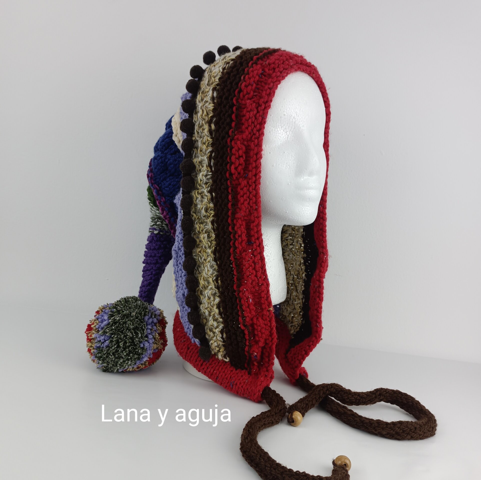 Gorro tejido invierno, gorro lana largo, gorro capucha, VARIOS COLORES. - 7
