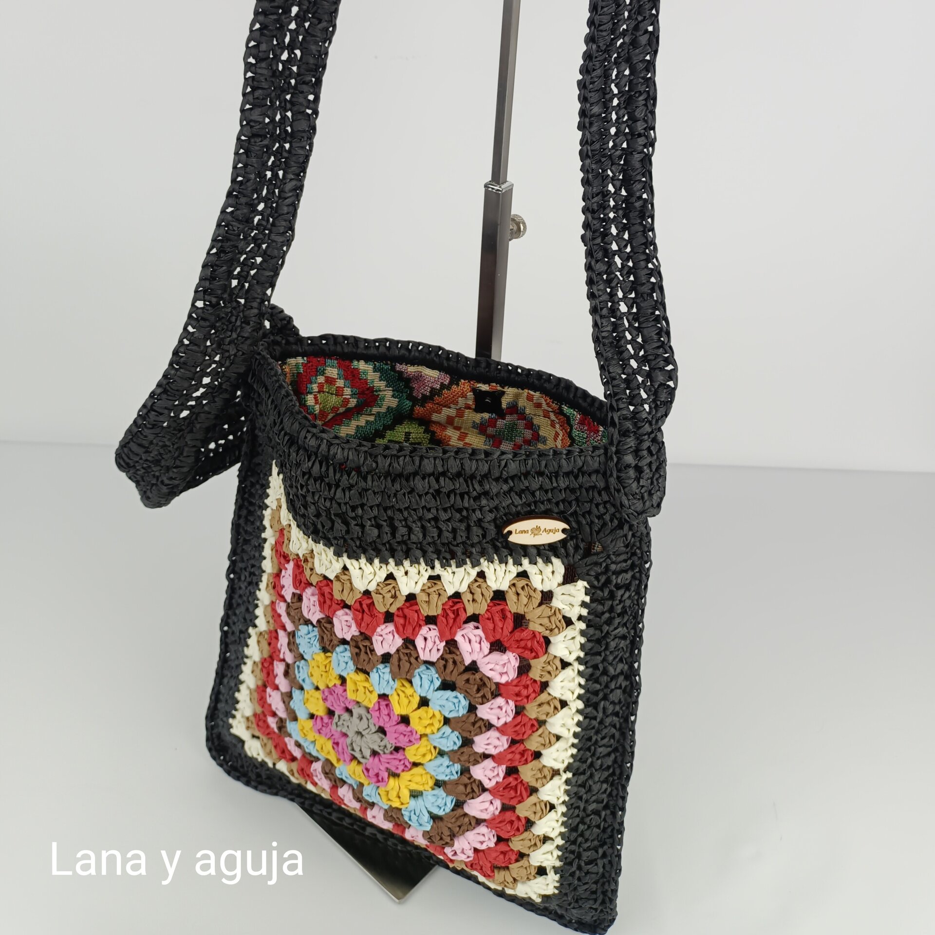 Bolso de granny, bolso de hombro, tejido con rafia muy ligero. - 7