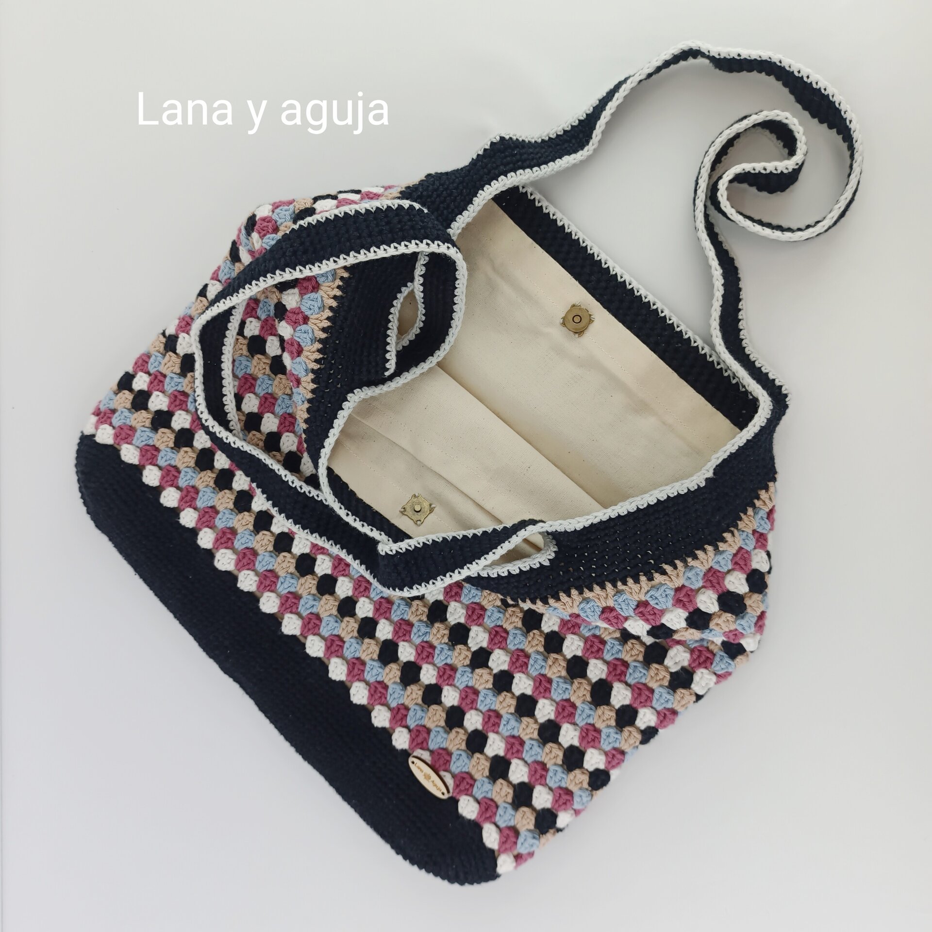 Bolso de crochet, bolso de asas, tejido a mano, Bolso tote. - 3