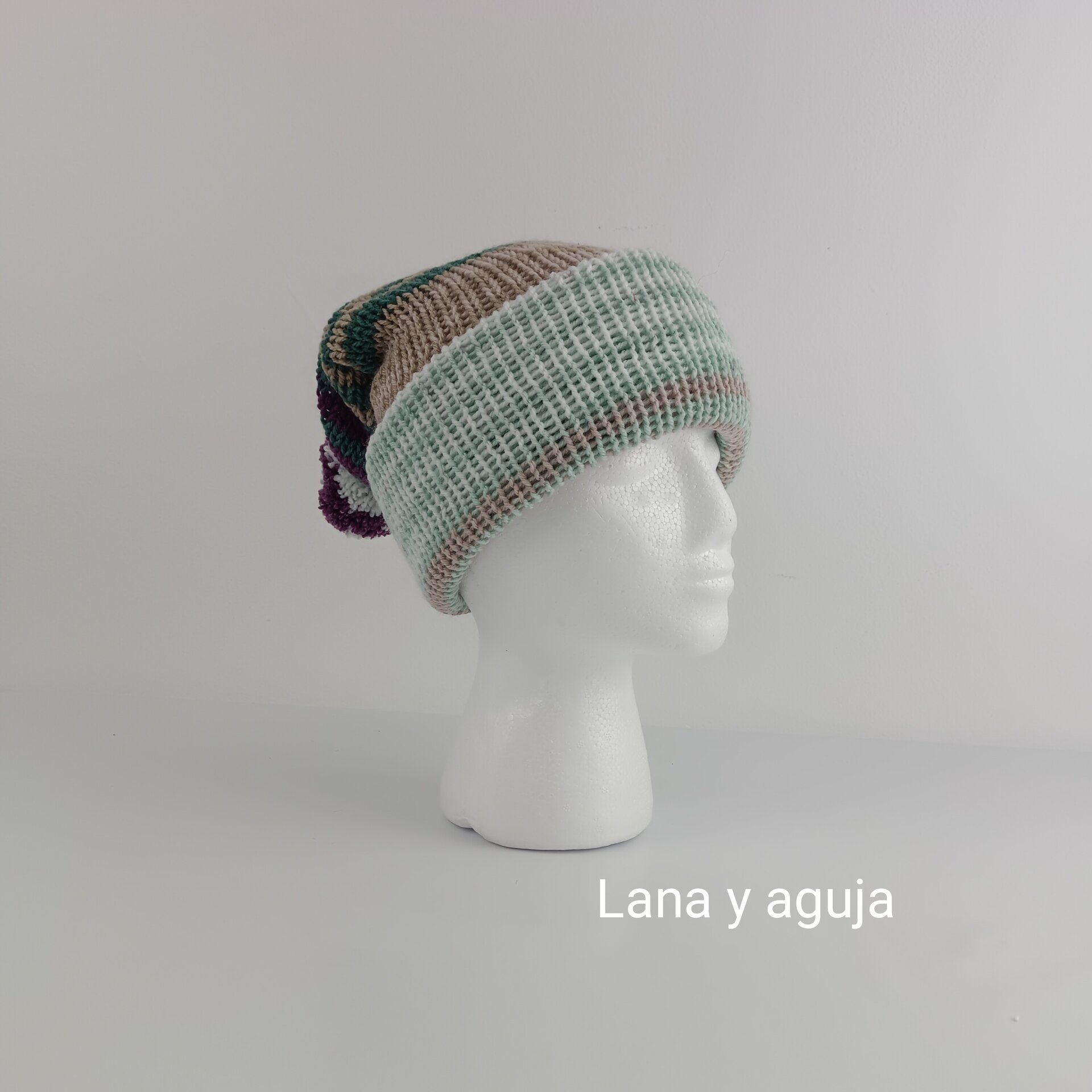Gorro de lana largo, unisex, pompón, tejido doble. VARIOS COLORES - 3