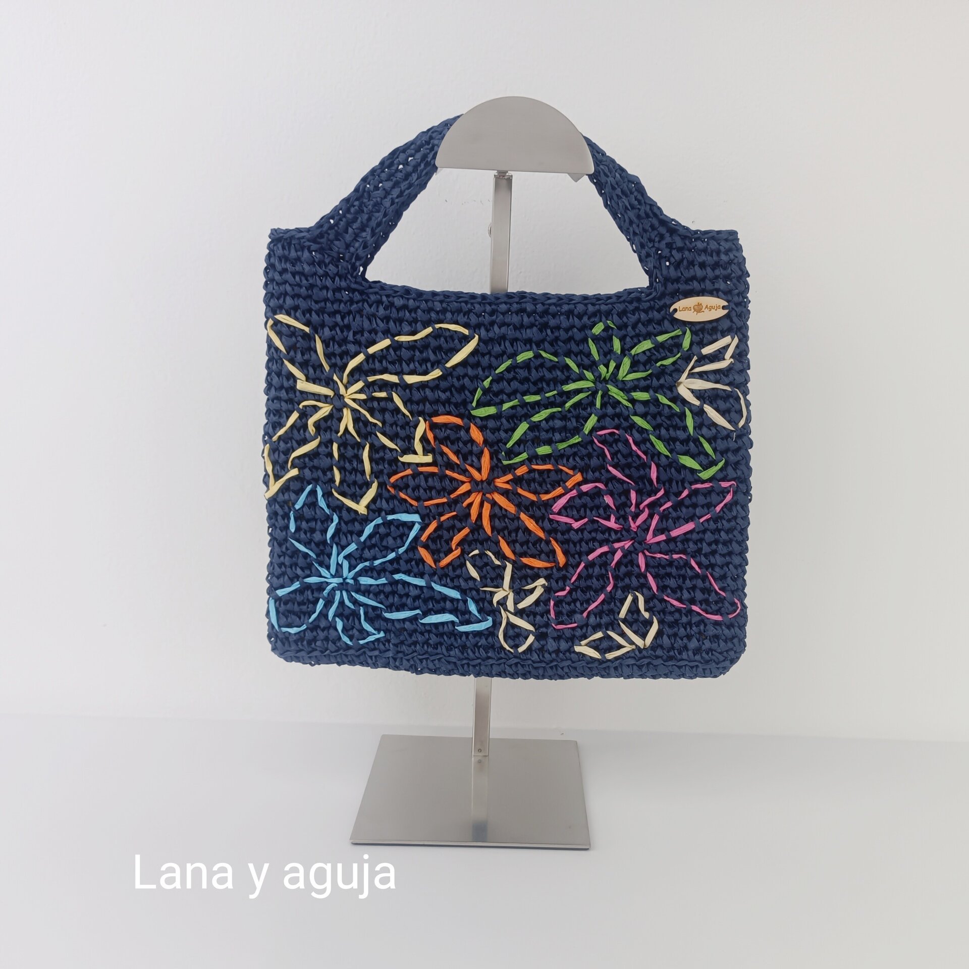 Mini bolso de crochet, rafia, tejido a mano, diseño original, VARIOS COLORES - 2