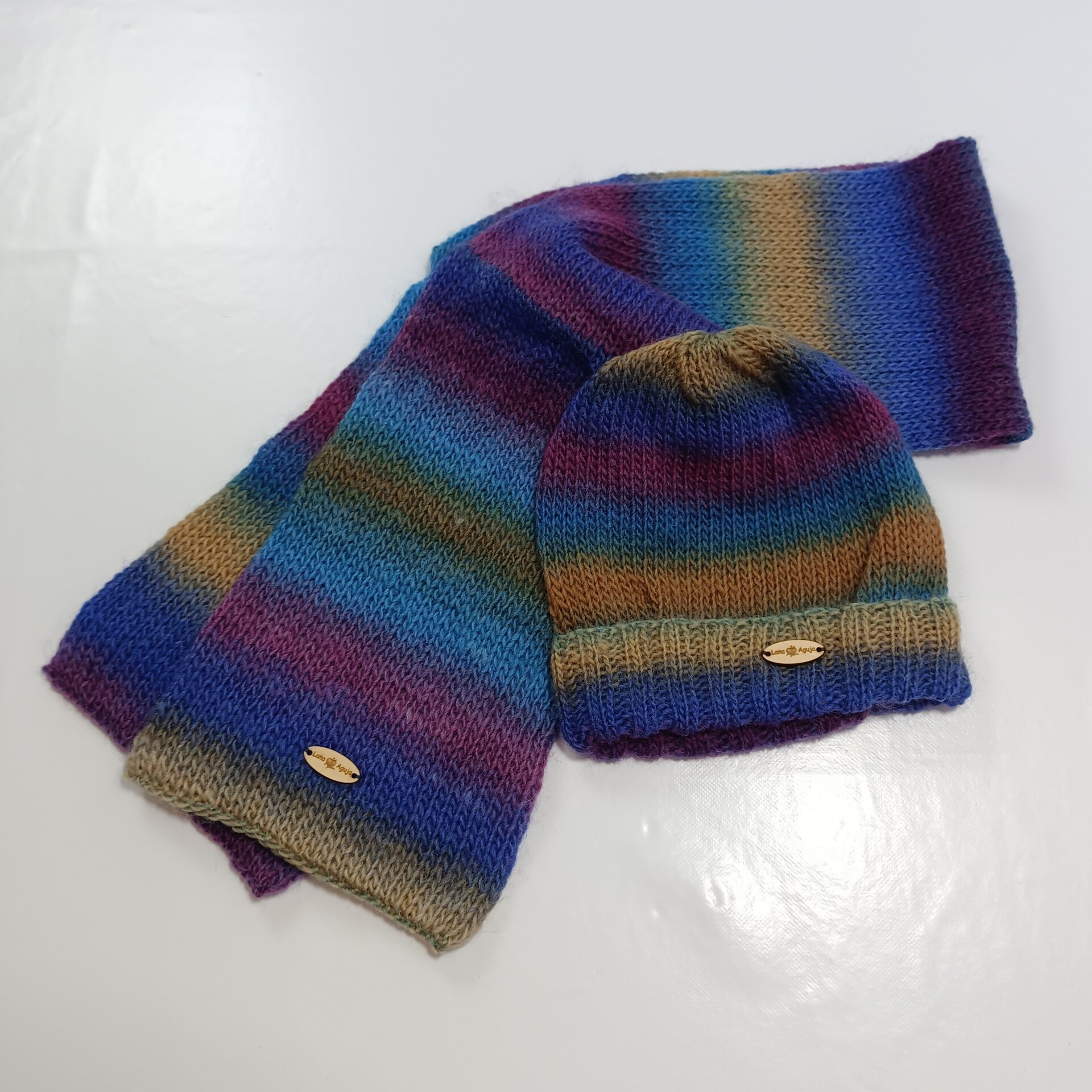 Conjunto de gorro y bufanda de lana, hecho a mano. VARIOS COLORES. - 6