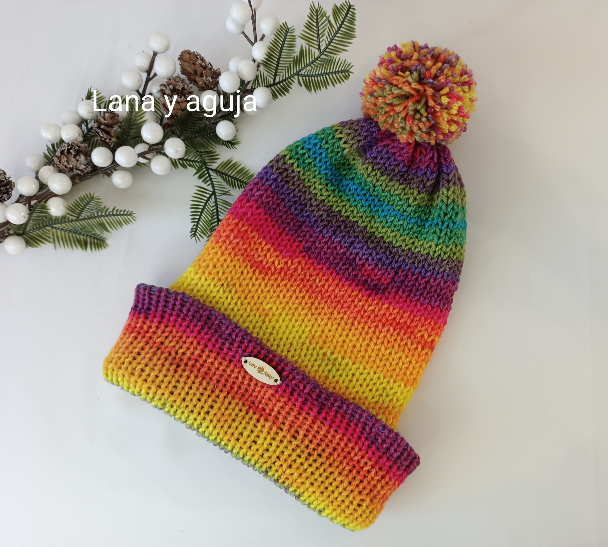 Gorro de lana largo, unisex, pompón, tejido doble. Duende - 4