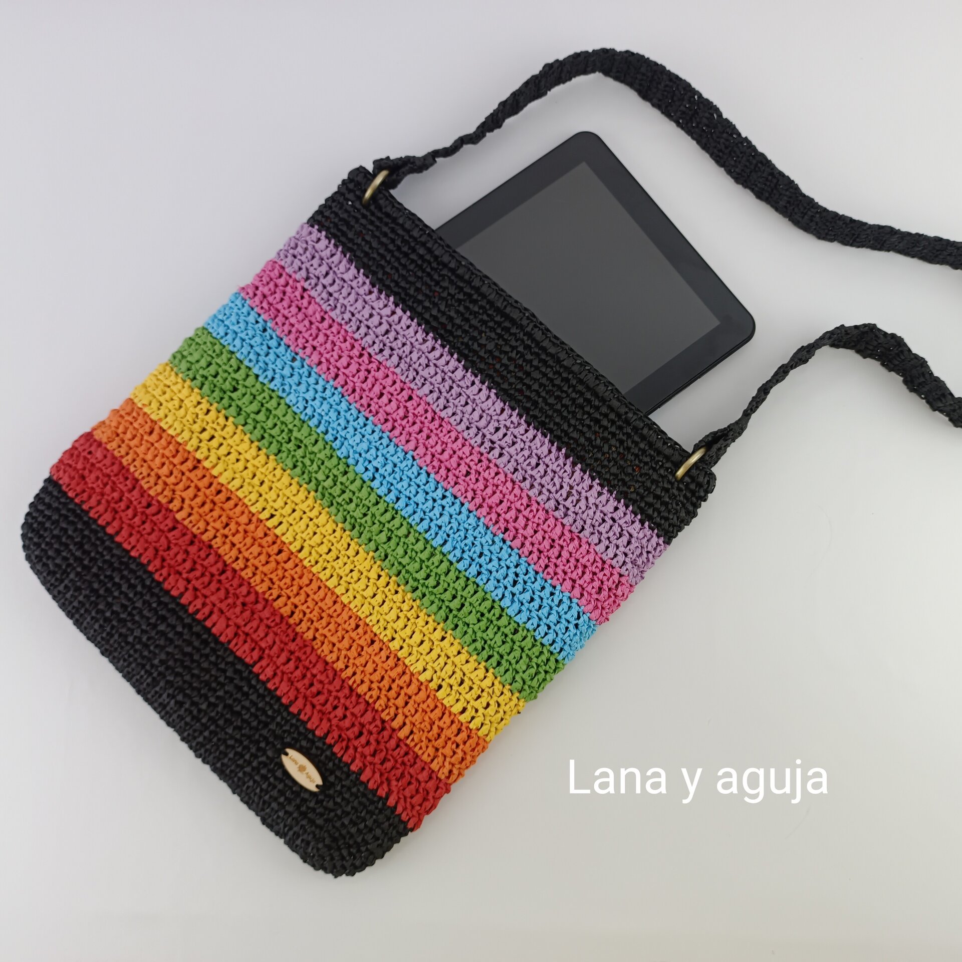 Bolso de crochet, estilo casual, tejido a mano con rafia. - 7