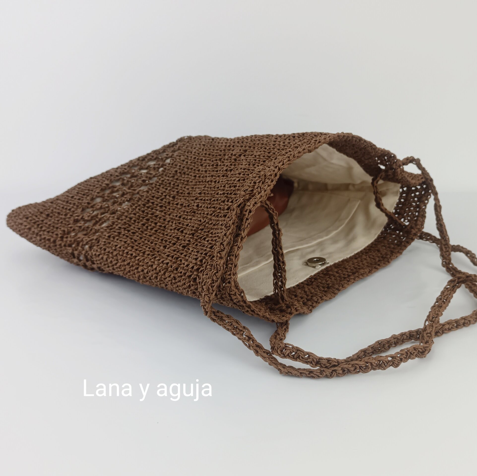 Bolso de crochet, bolso de tote, tejido a mano, rafia marrón chocolate. - 3