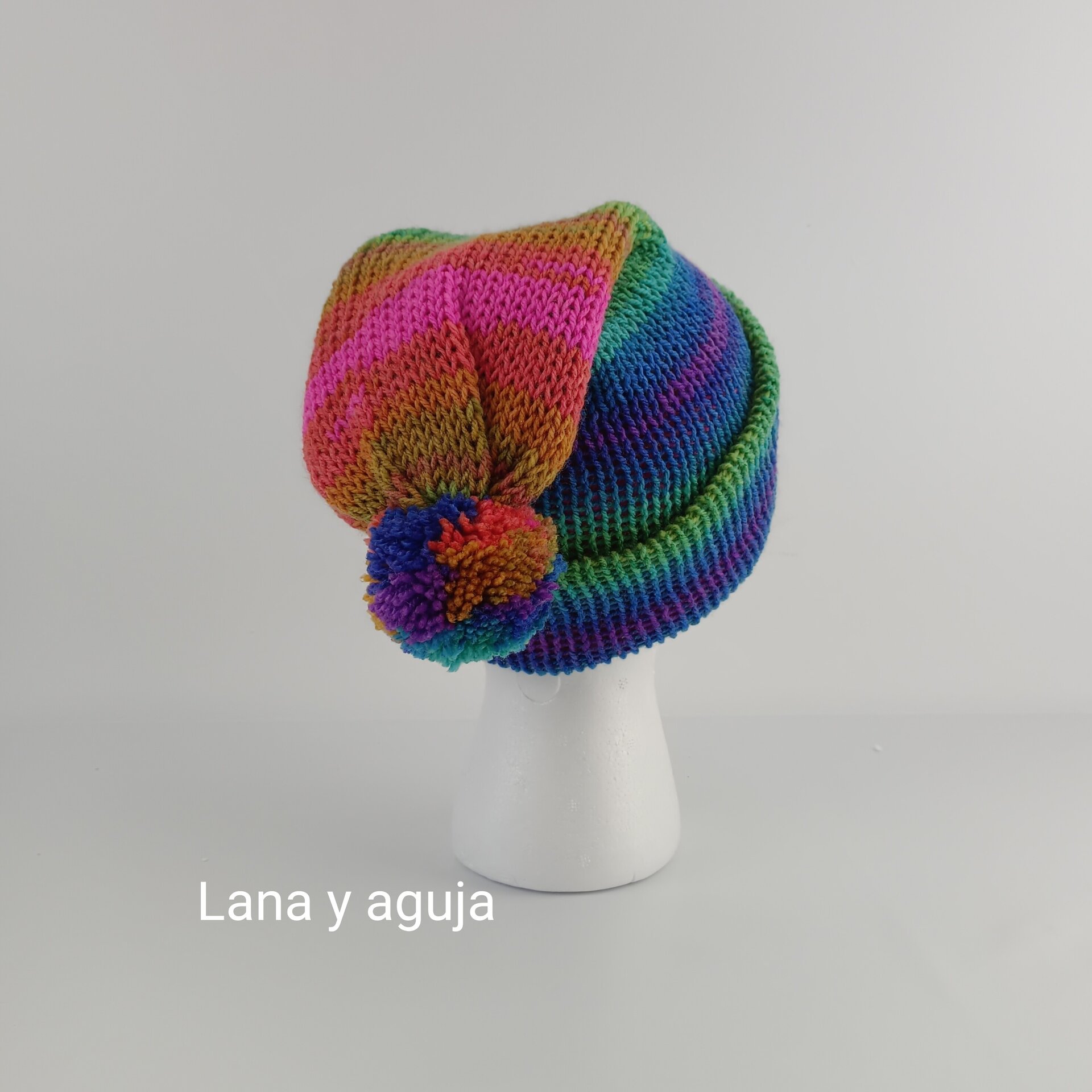 Gorro de lana largo, unisex, pompón, tejido doble. VARIOS COLORES - 8