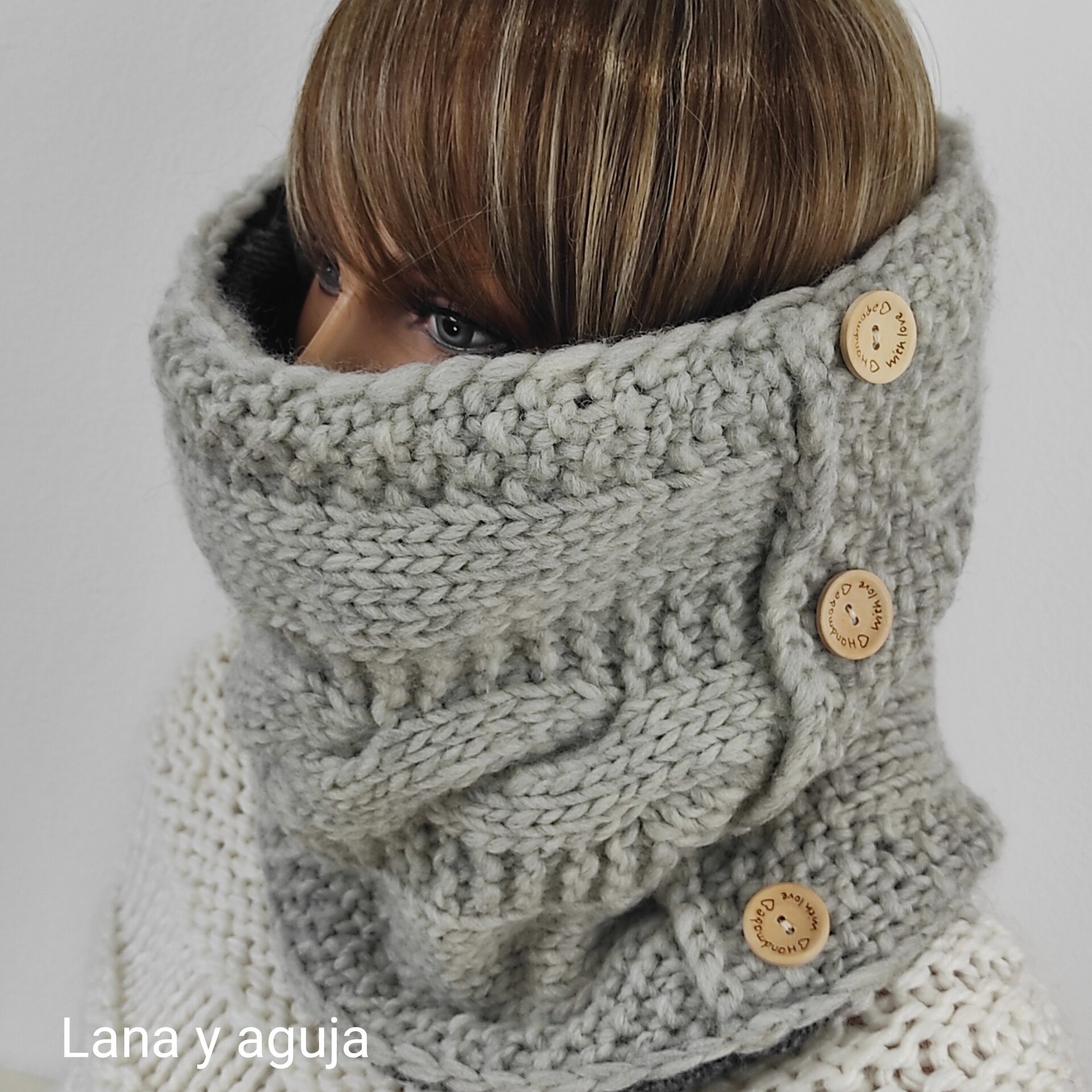 Cuello de lana forrado tejido a mano, bufanda de unisex. - 5