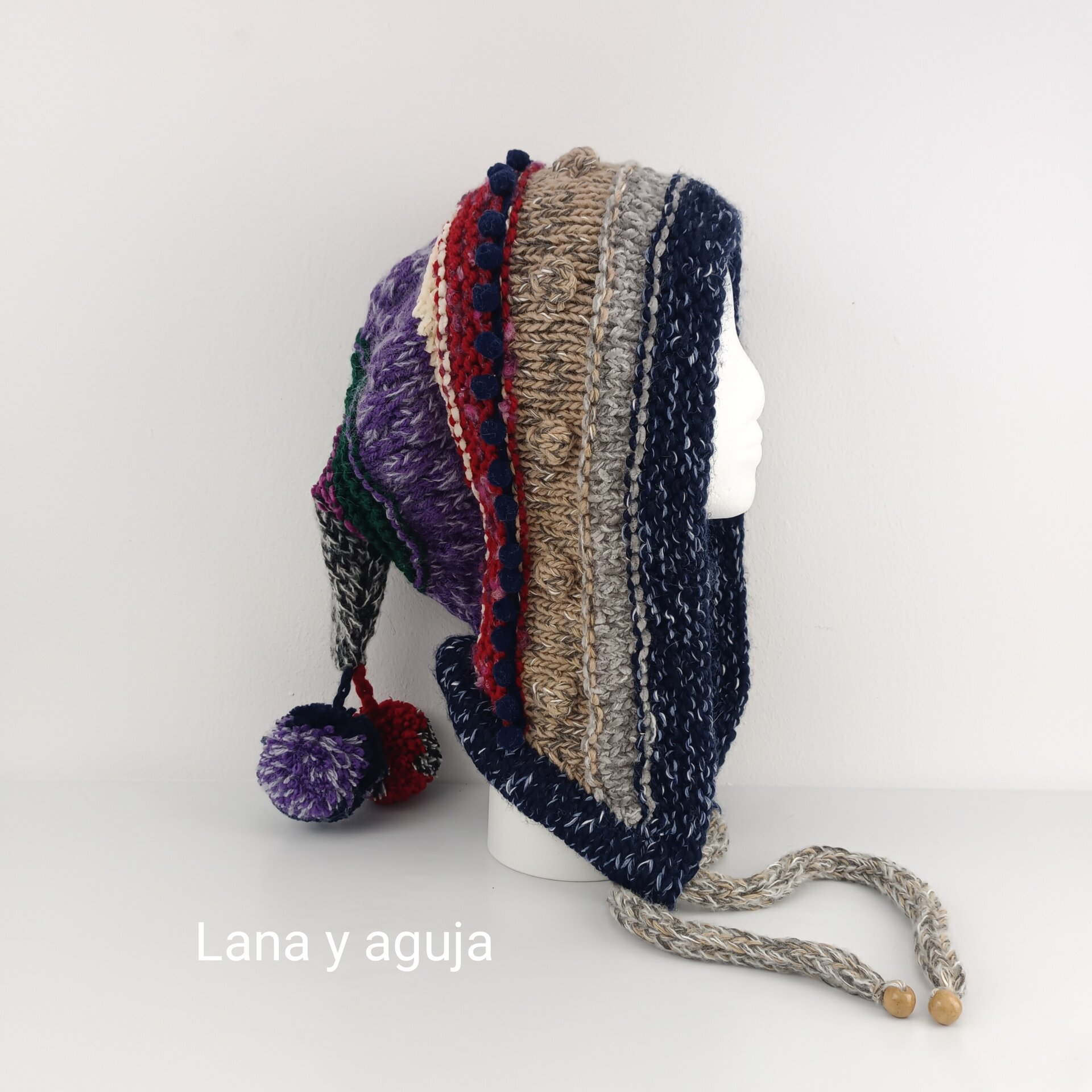 Gorro tejido invierno, gorro lana largo, gorro capucha, VARIOS COLORES. - 2