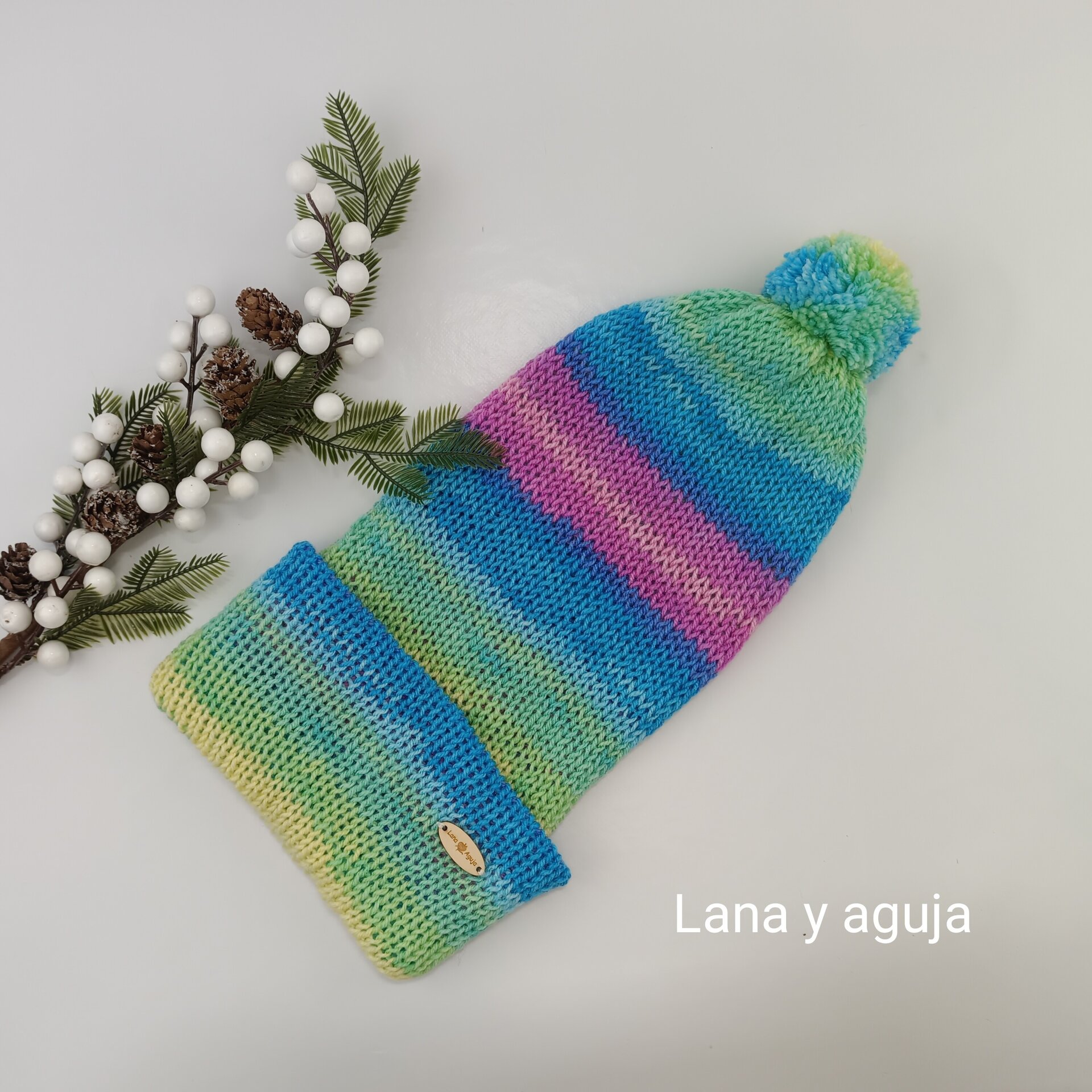 Gorro de lana largo, unisex, pompón, tejido doble. VARIOS COLORES - 5