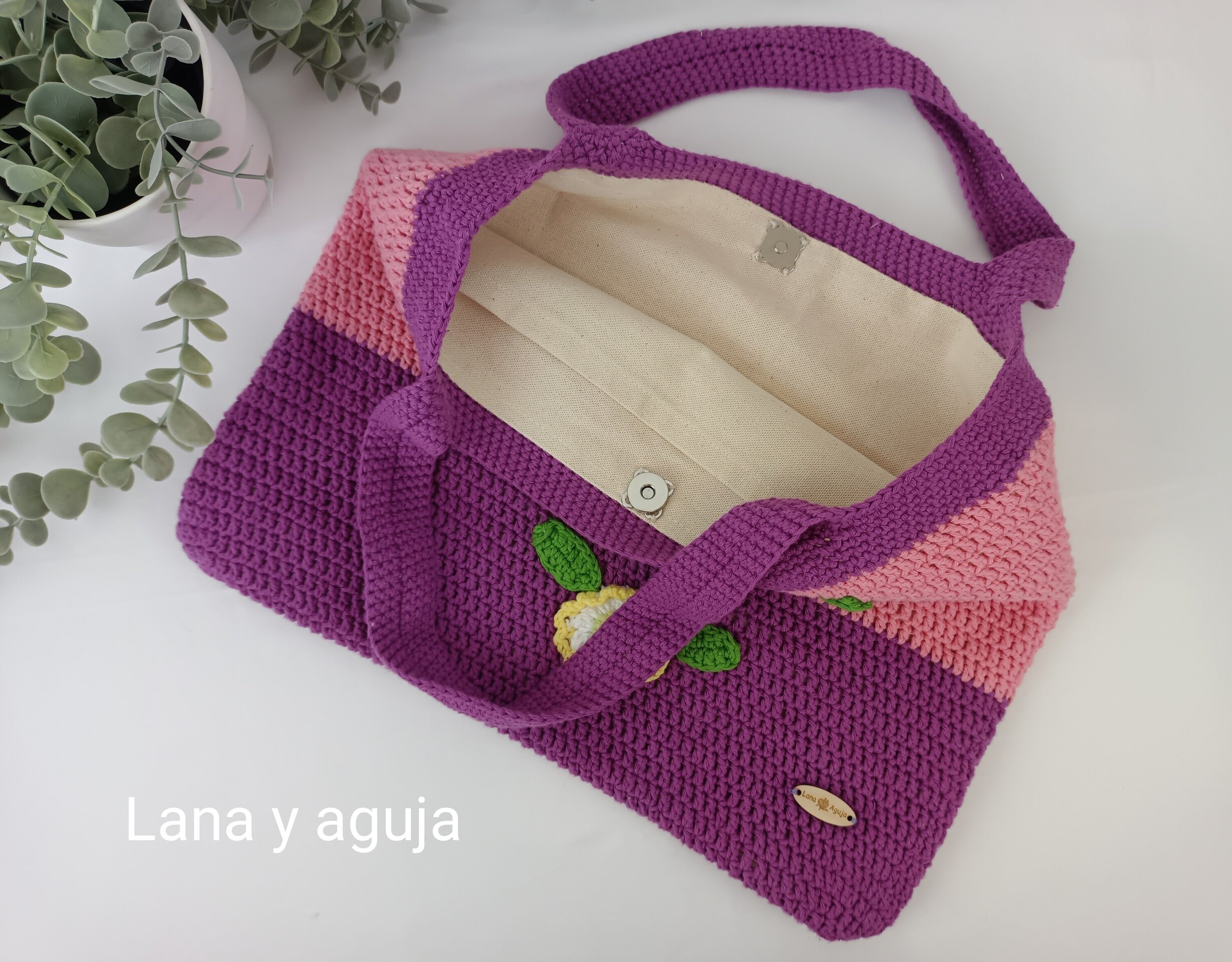 Bolso de crochet, bolso de asas, tejido a mano, Bolso tote. - 2