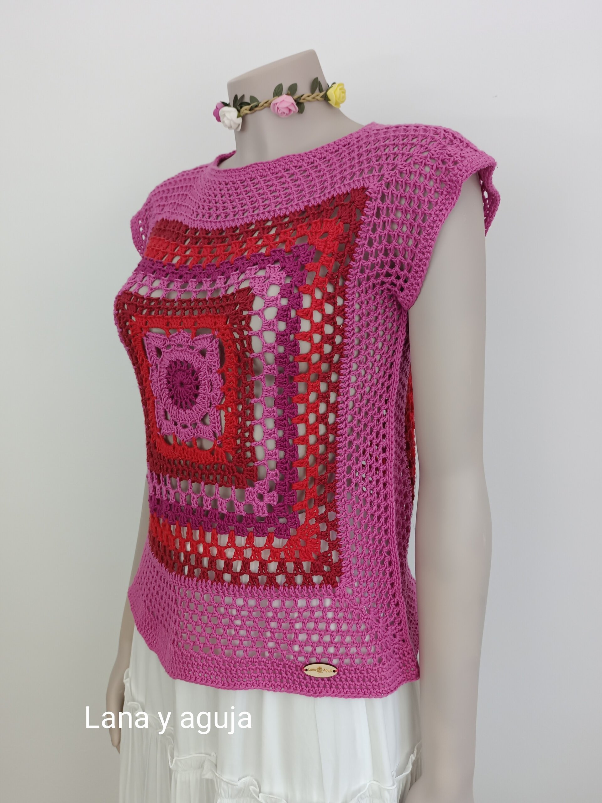 Top granny crochet, tejido a mano. Talla S-M. Algodón. - 2