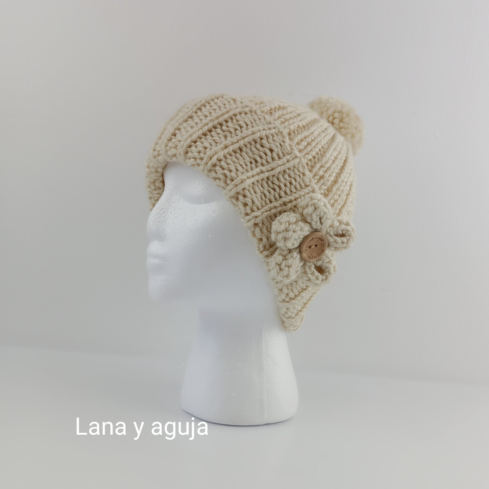 Gorro de lana para mujer, regalo único, sombrero con pompón. - 3