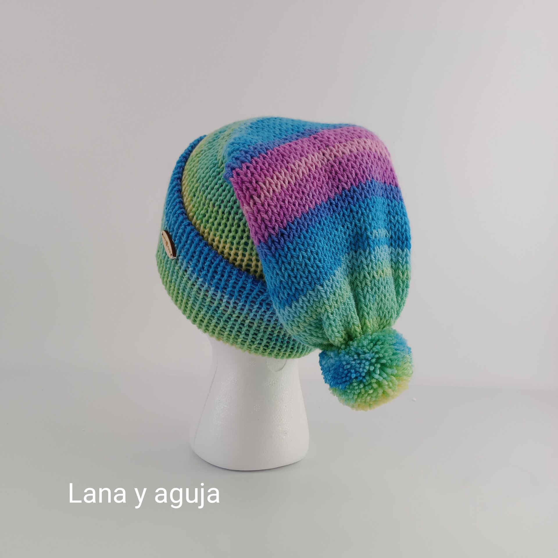 Gorro de lana largo, unisex, pompón, tejido doble. VARIOS COLORES - 2
