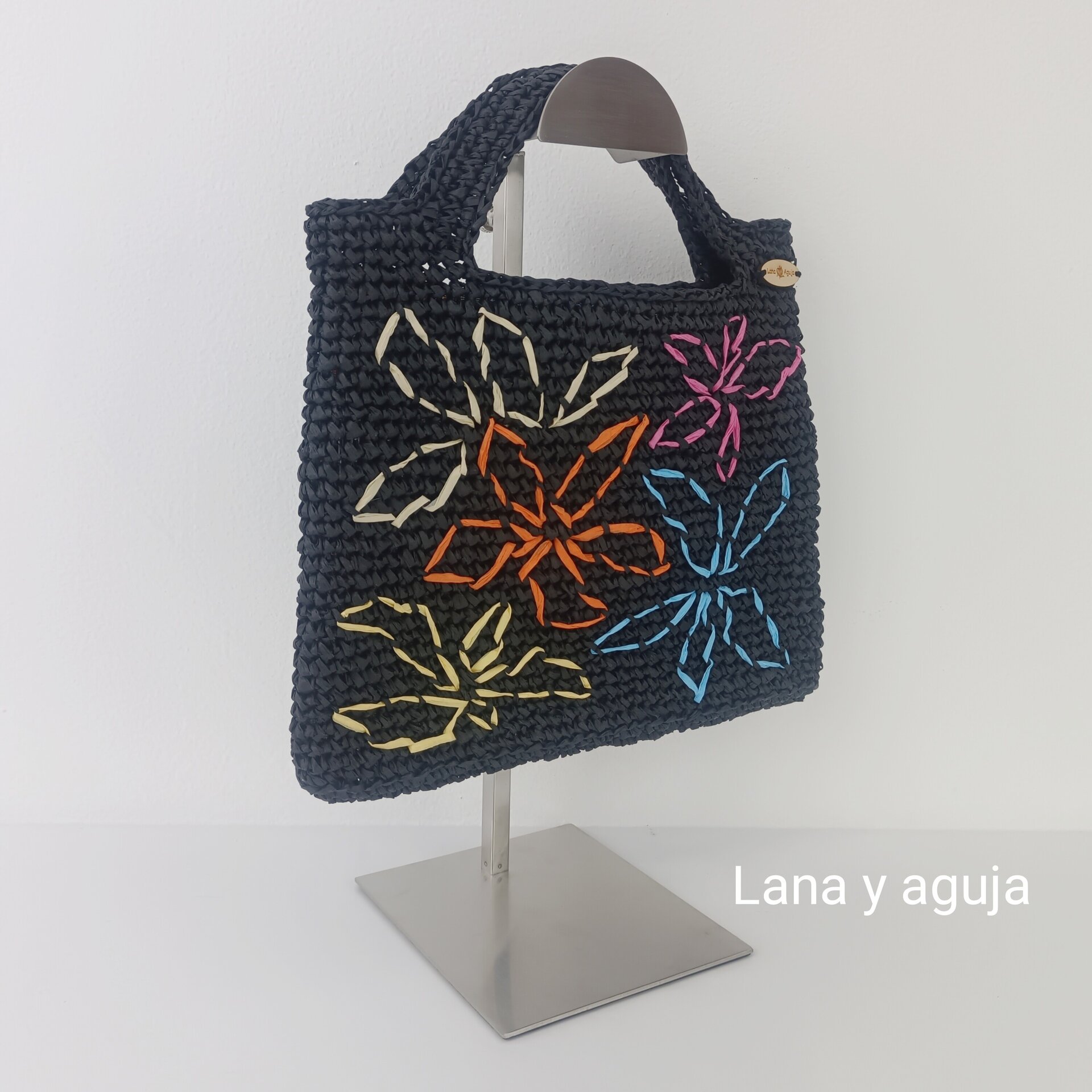 Mini bolso de crochet, rafia, tejido a mano, diseño original, VARIOS COLORES - 7