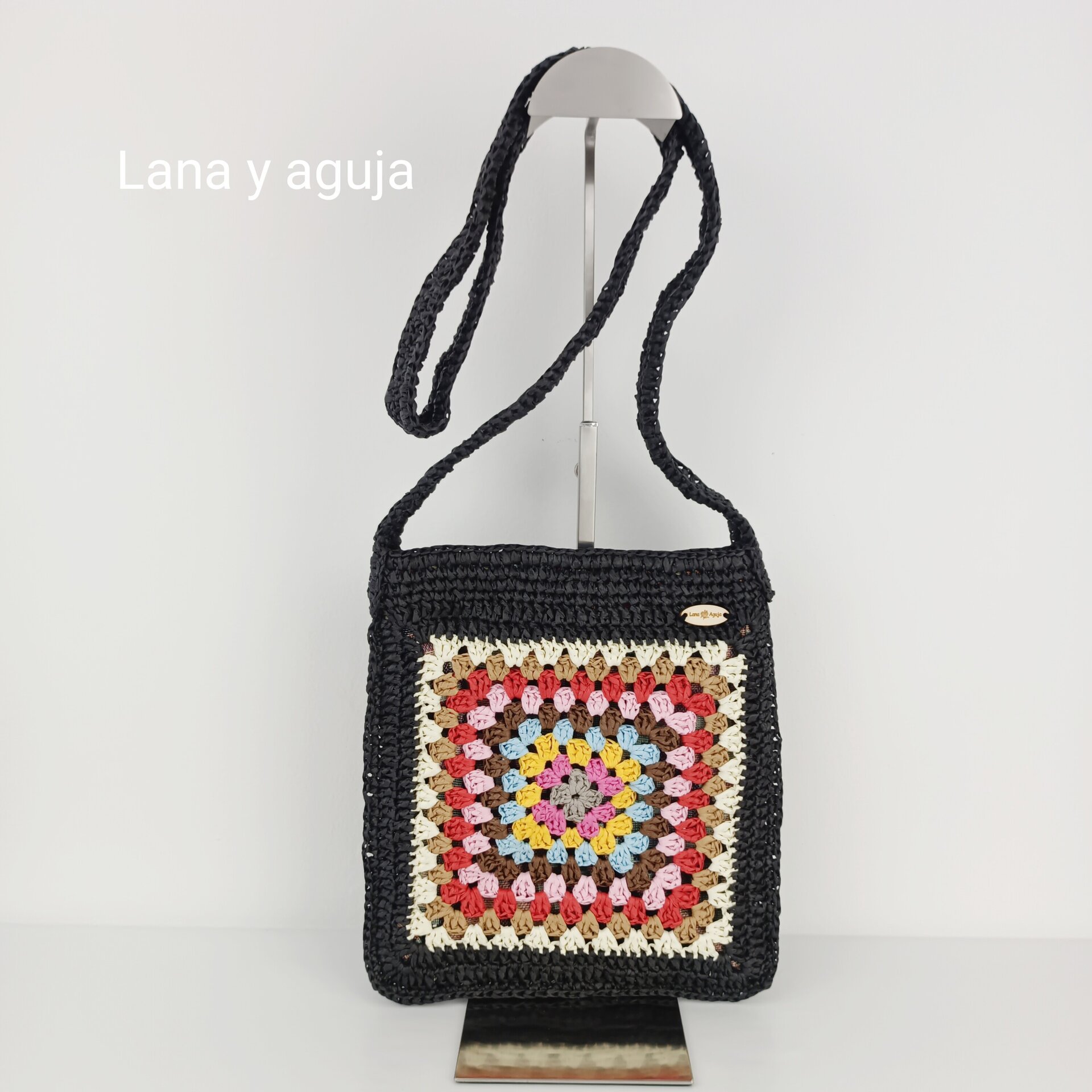 Bolso de granny, bolso de hombro, tejido con rafia muy ligero. - 6