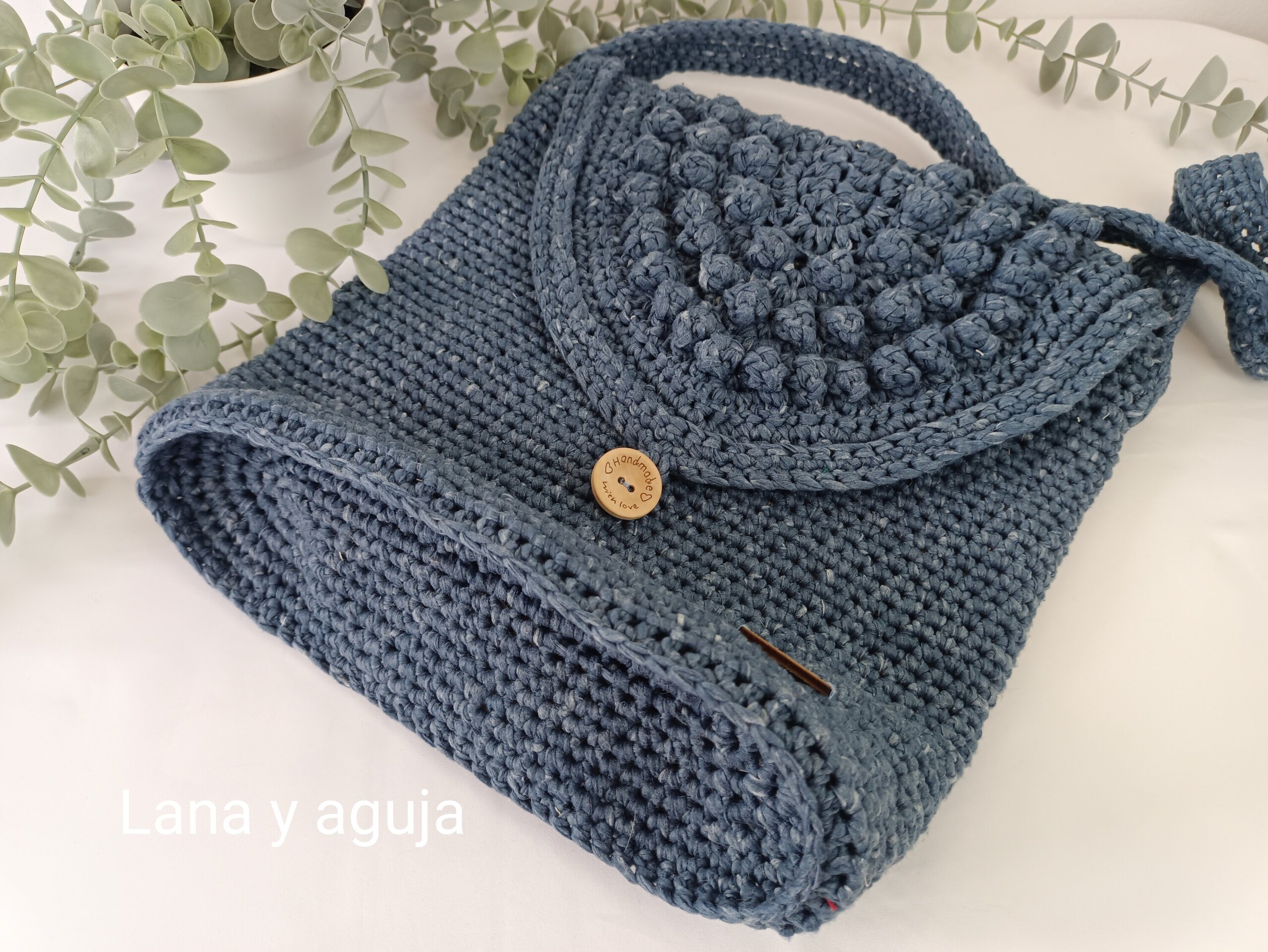 Bolso de crochet, bolso de colgar, tejido a mano, Bolso trapillo. - 2