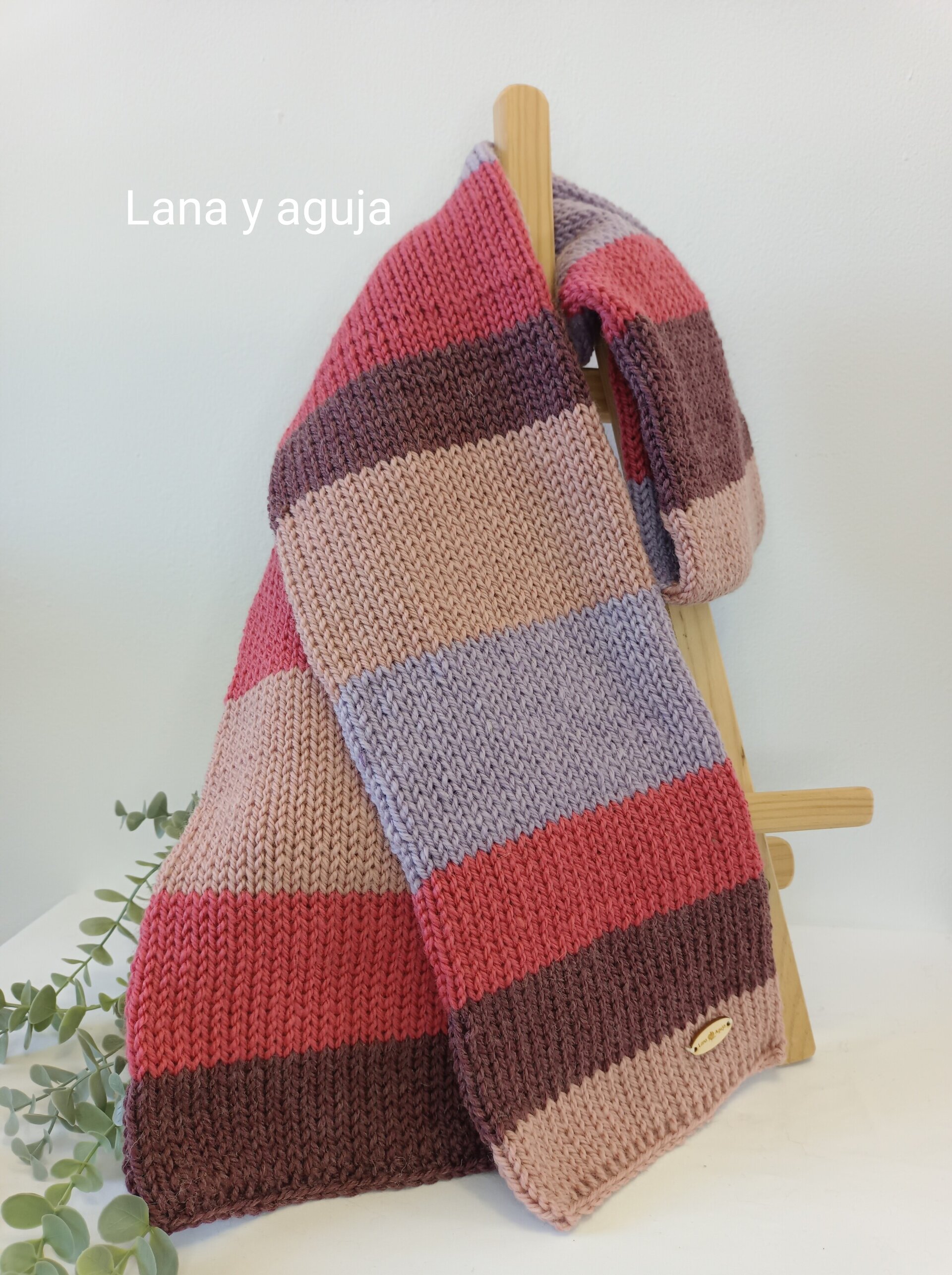 Bufanda de lana, tejido doble, hecha a mano. Rayas. VARIOS COLORES - 3