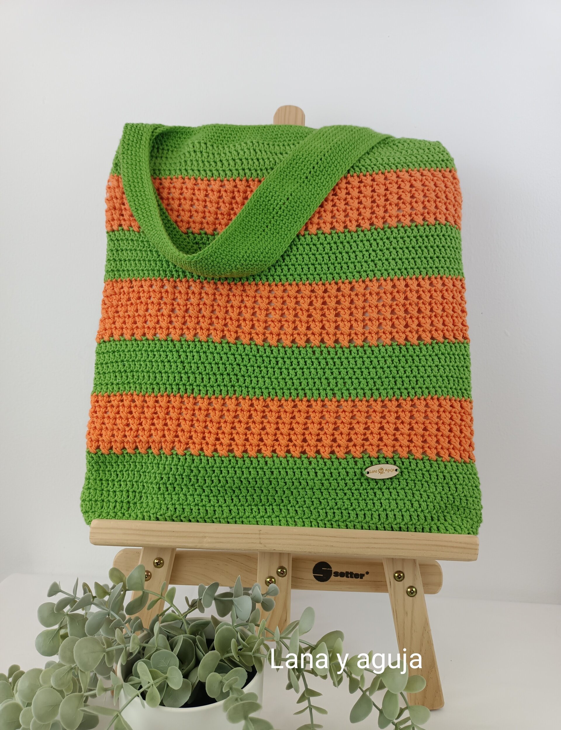Bolso de crochet, bolso de colgar, tejido a mano, Bolso tote. - 4