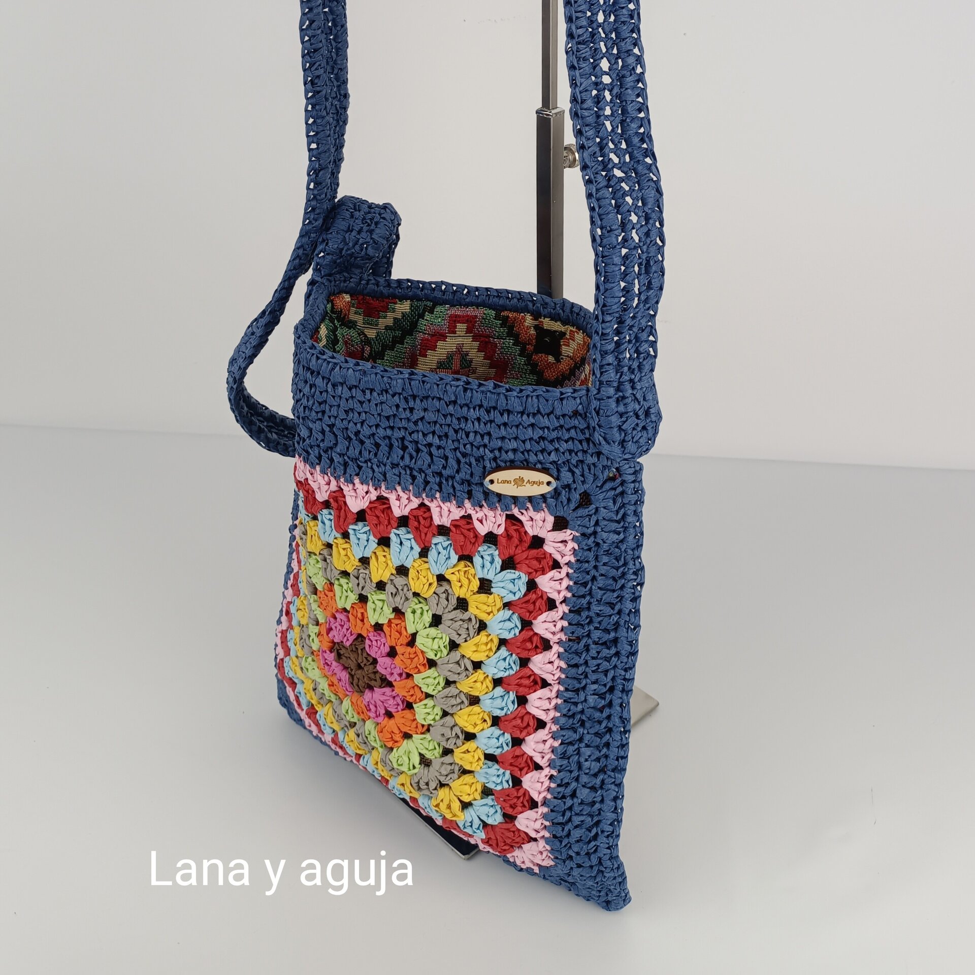 Bolso de granny, bolso de hombro, tejido con rafia muy ligero. - 3