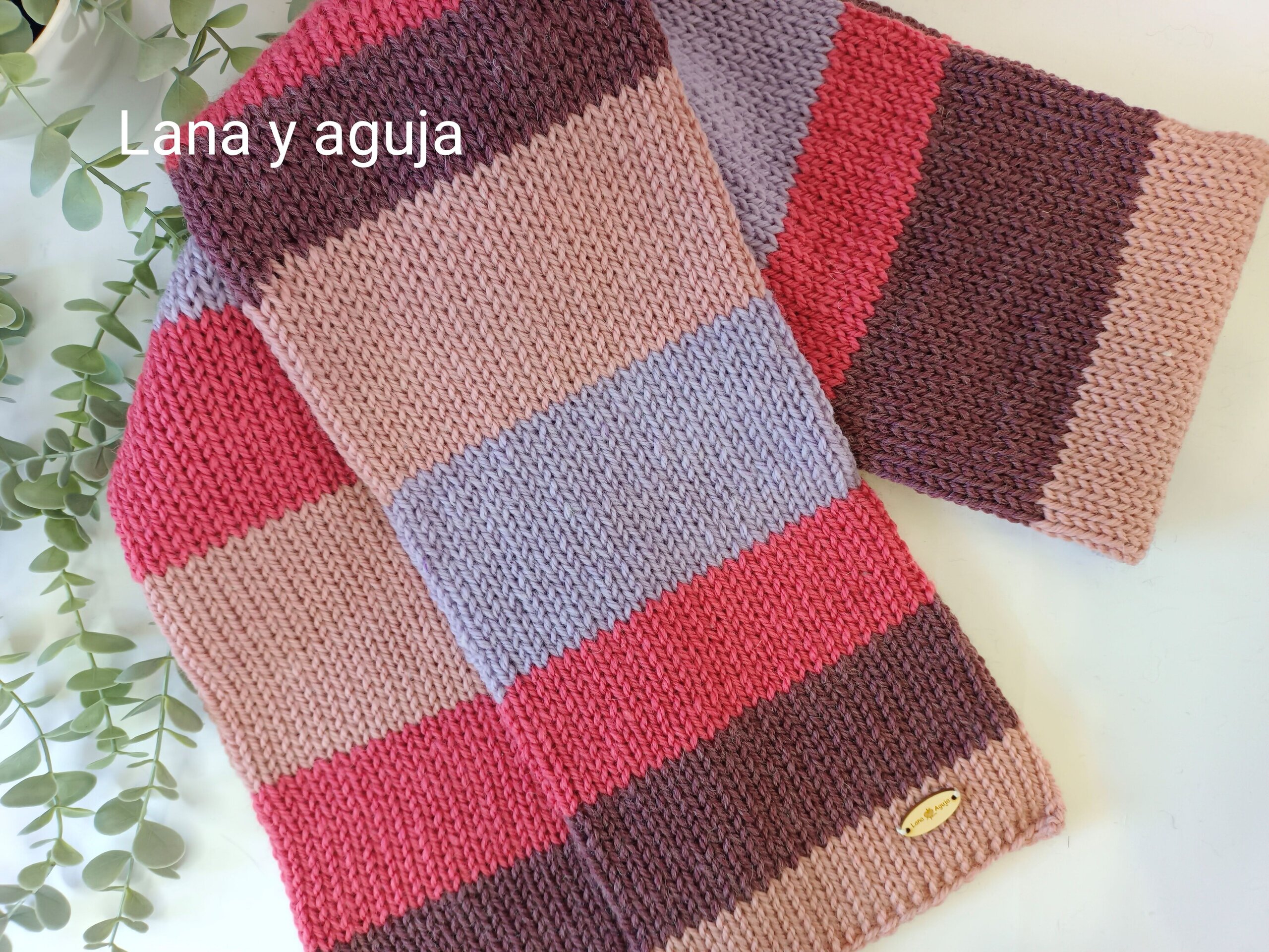 Bufanda de lana, tejido doble, hecha a mano. Rayas. VARIOS COLORES - 4