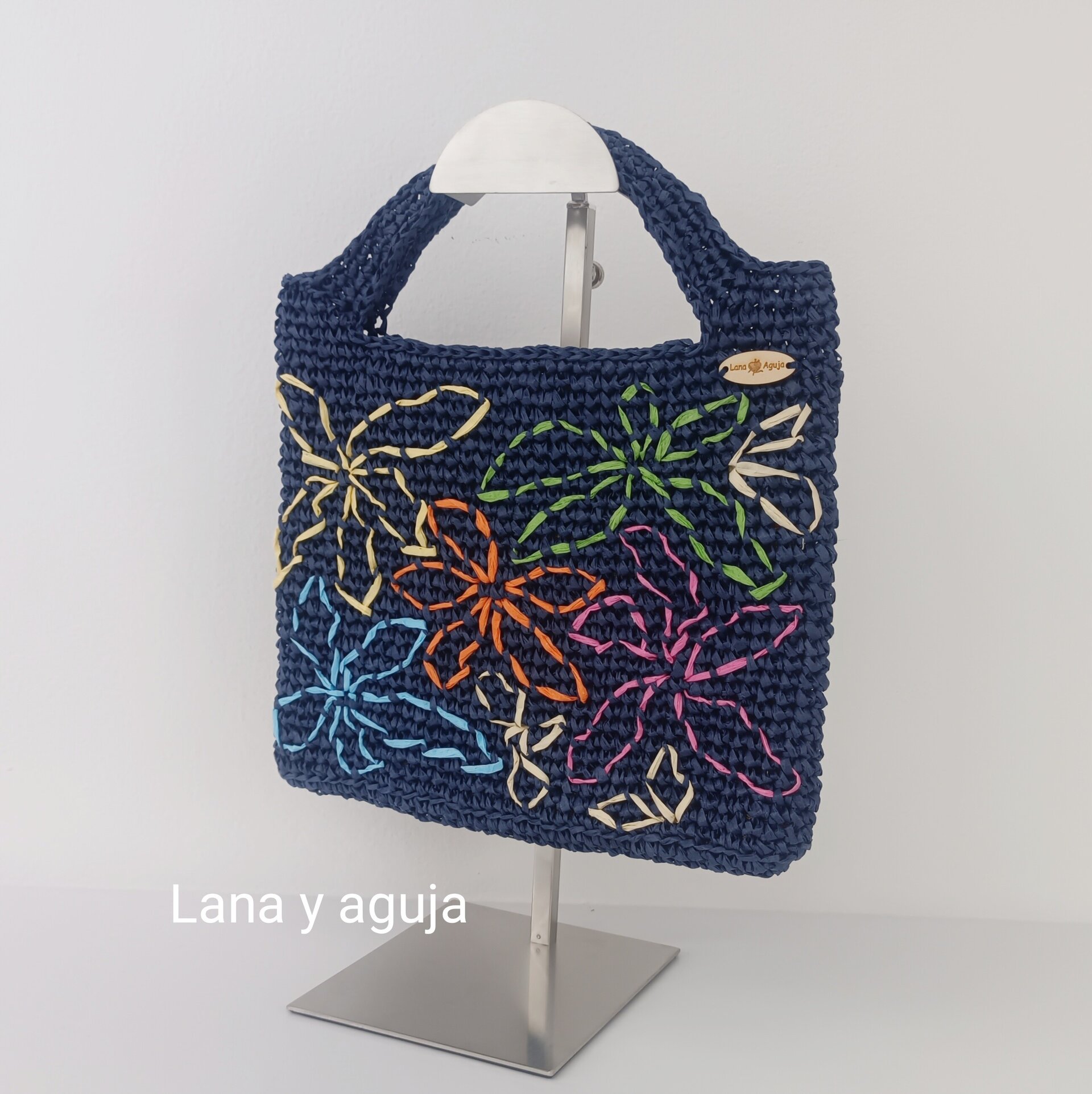 Mini bolso de crochet, rafia, tejido a mano, diseño original, VARIOS COLORES - 3