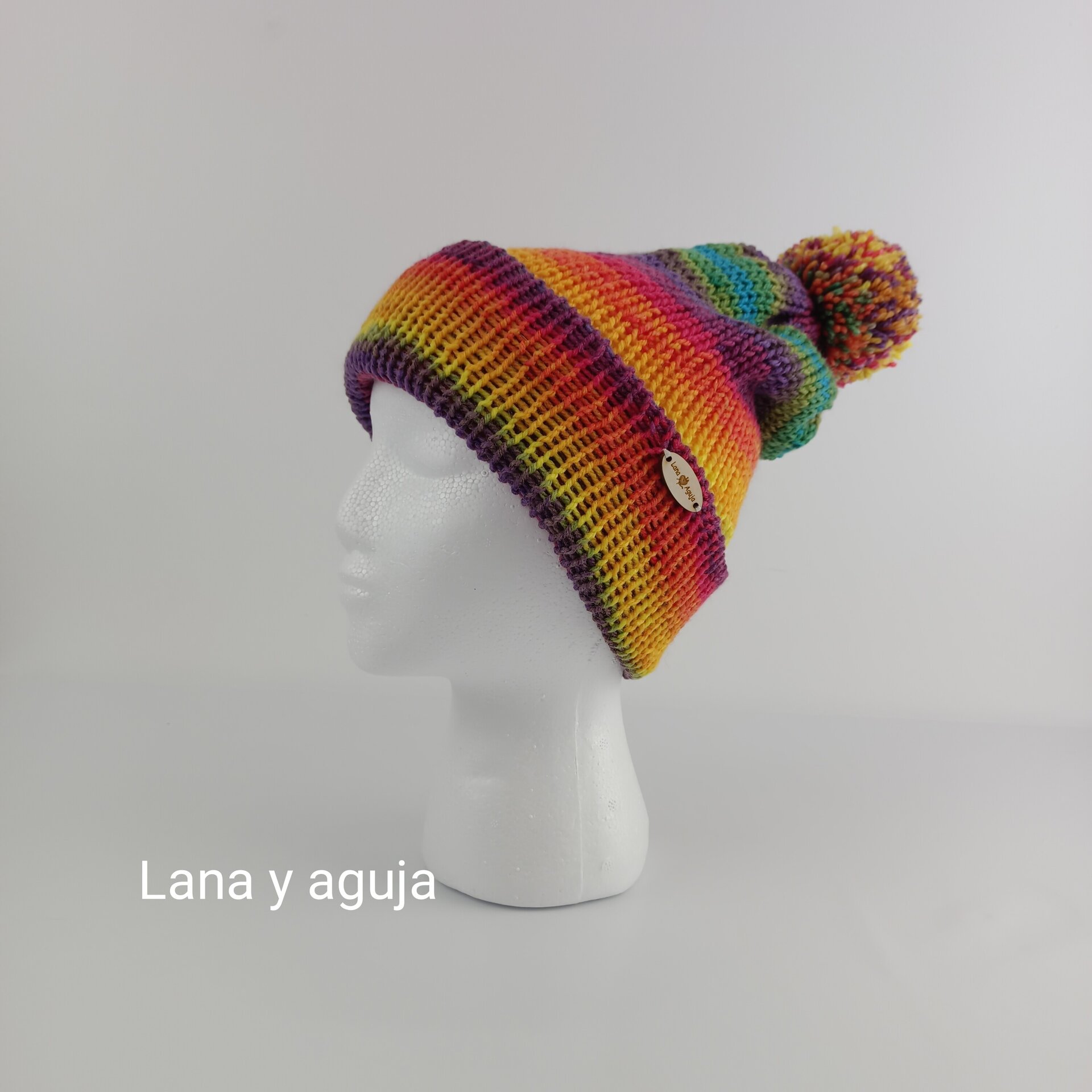 Gorro de lana largo, unisex, pompón, tejido doble. Duende - 3