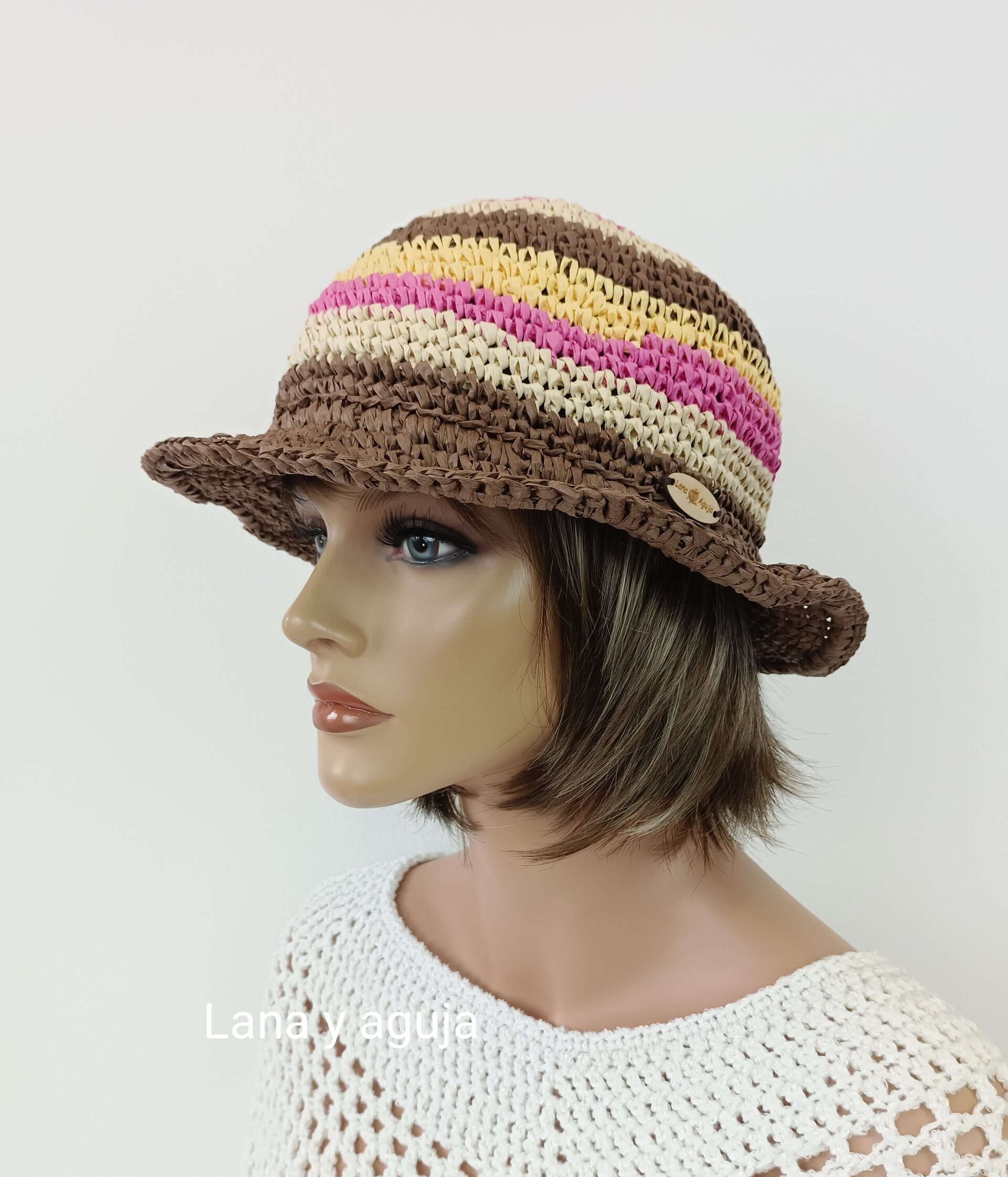 Gorro de rafia, sombrero visera, pamela para verano - 6