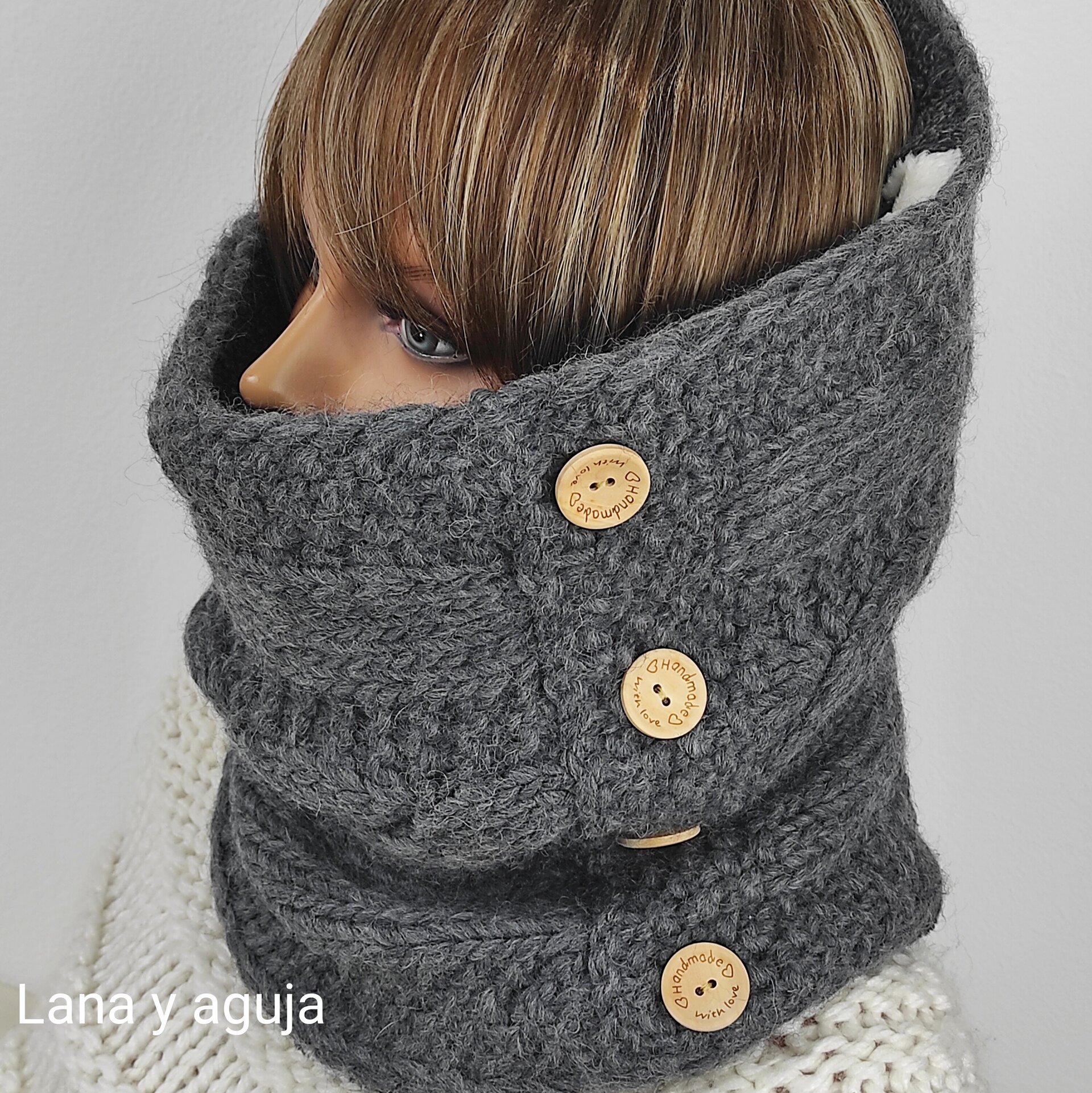 Cuello de lana forrado tejido a mano, bufanda de unisex. - 5