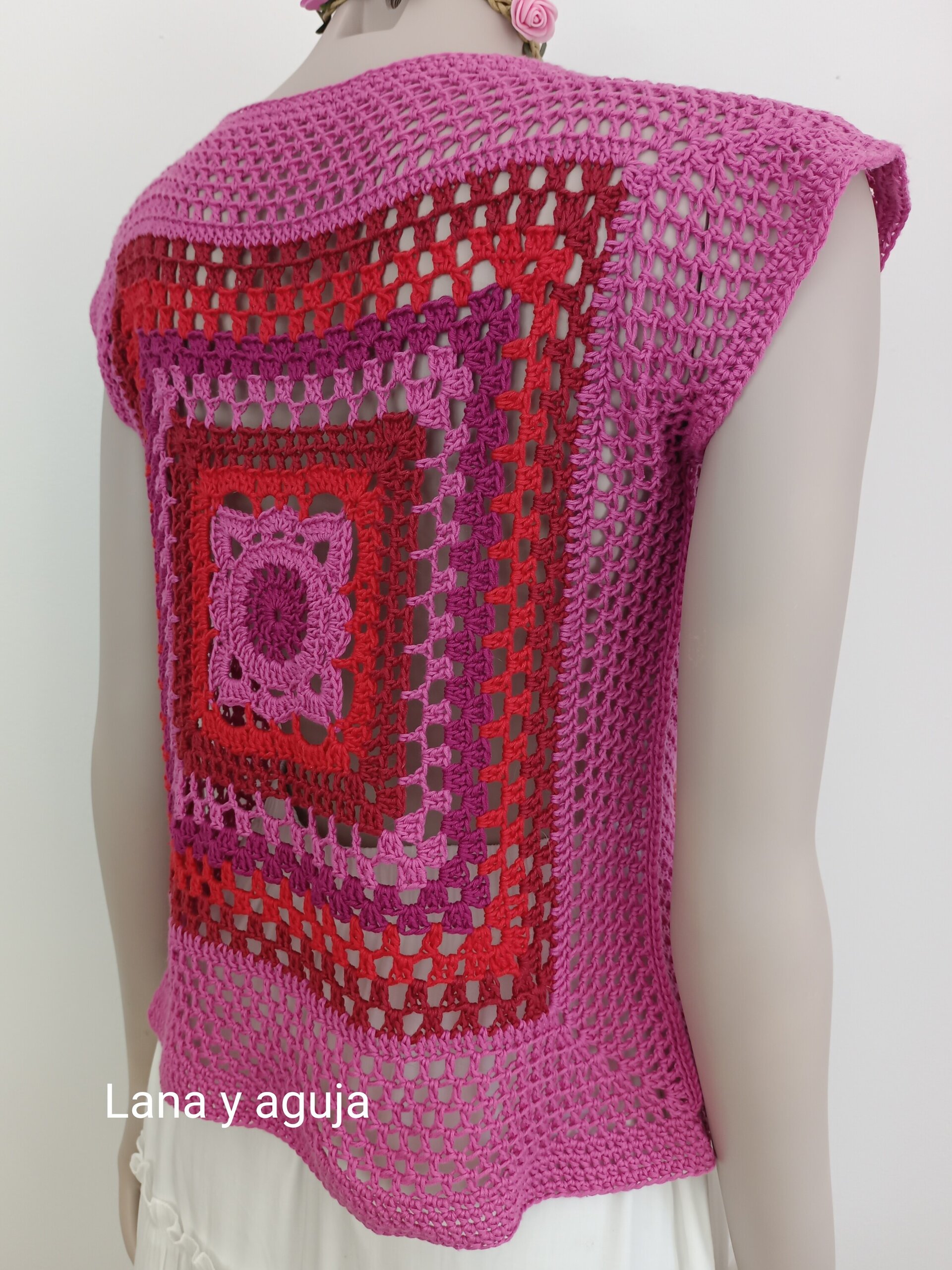 Top granny crochet, tejido a mano. Talla S-M. Algodón. - 5