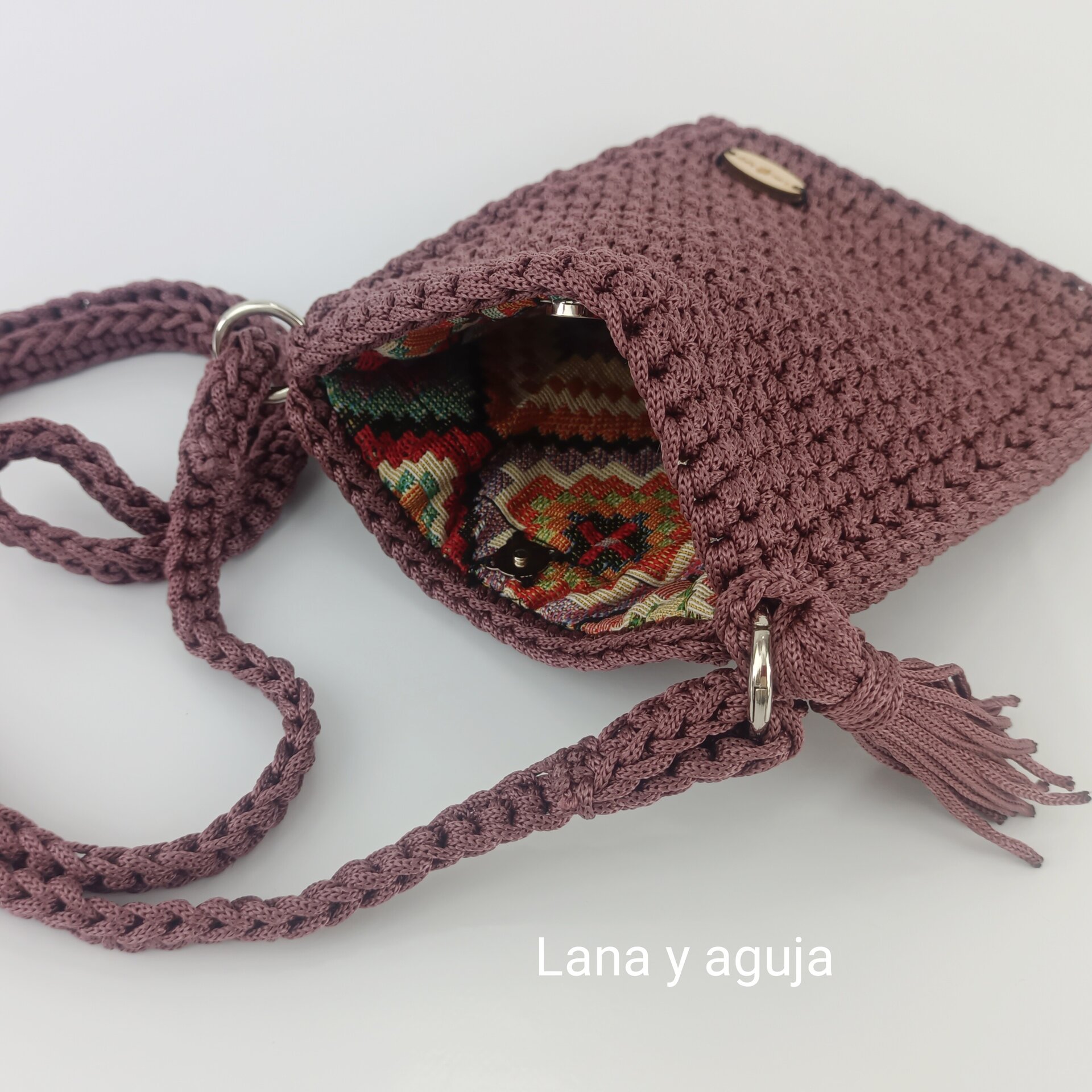 Bolso de crochet, tejido a mano, diseño original, hilo trenzado. - 5