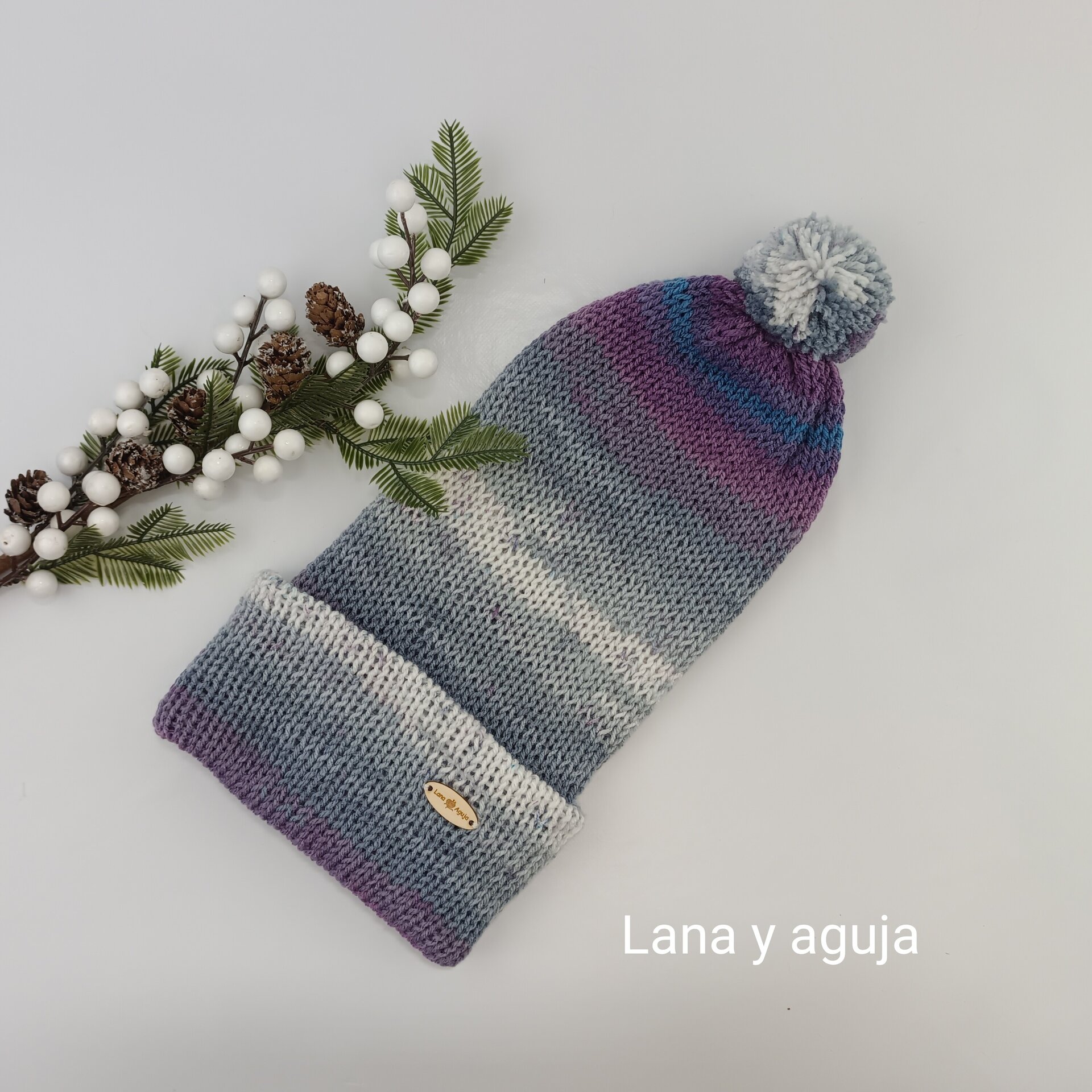 Gorro de lana largo, unisex, pompón, tejido doble. VARIOS COLORES - 9