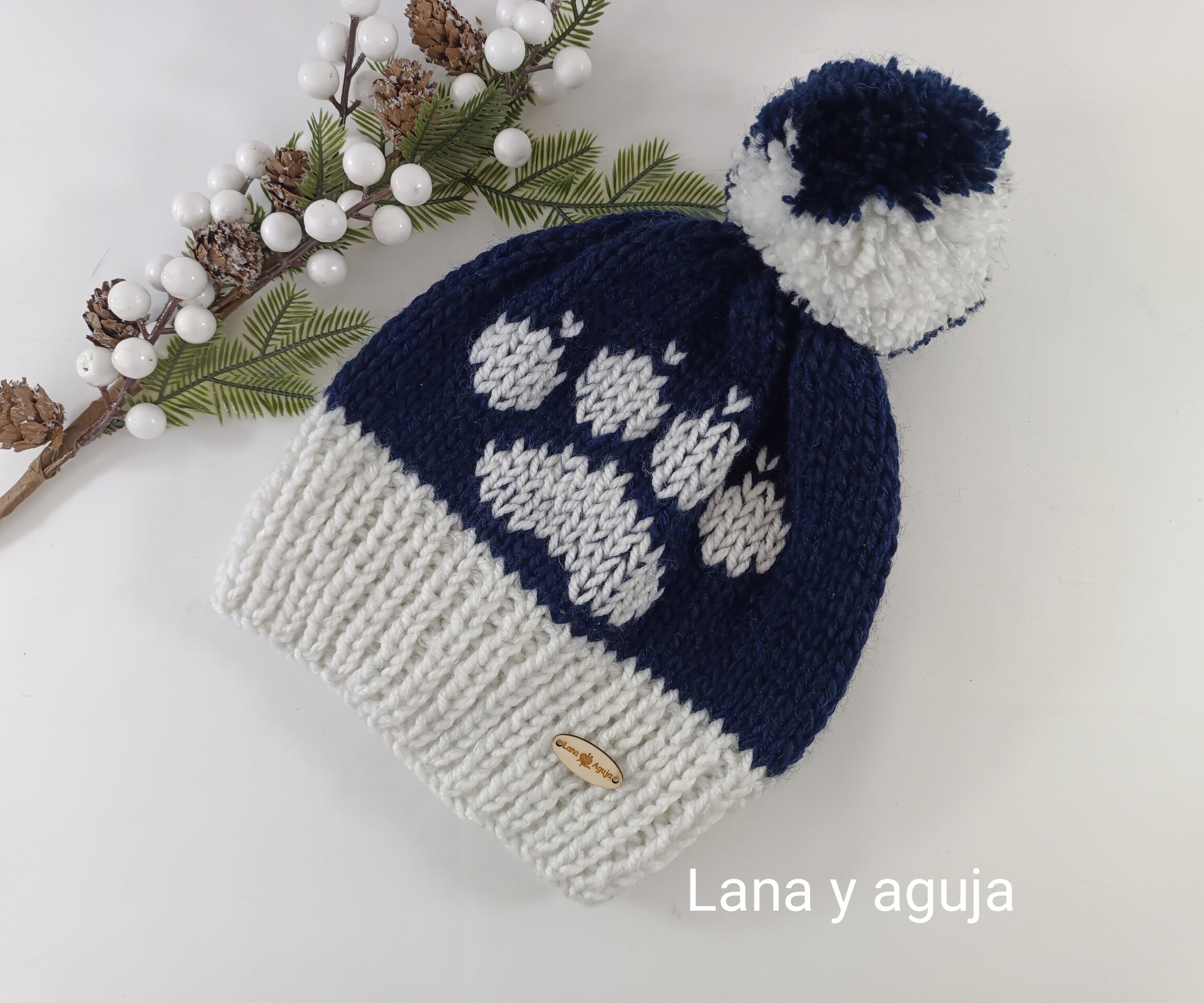 Gorro tejido para invierno, gorro huella de gato, gorro mujer. - 4