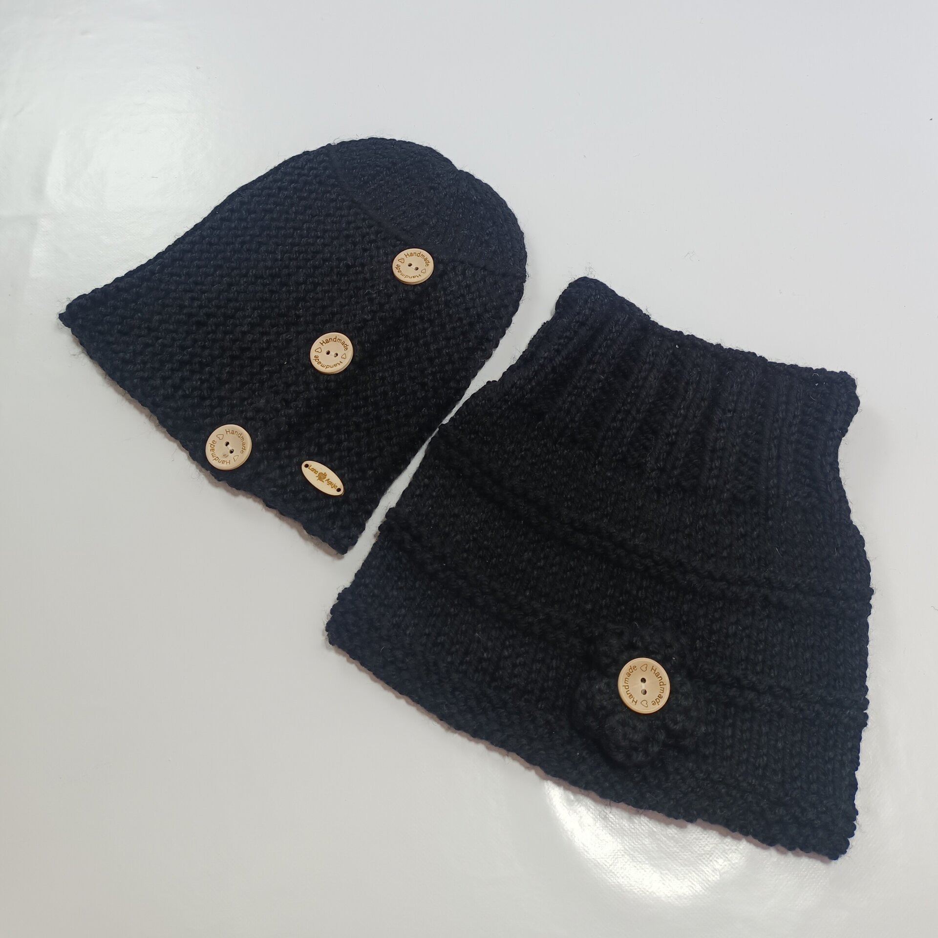 Conjunto de gorro y cuello de lana, tejido a mano. VARIOS COLORES. - 6